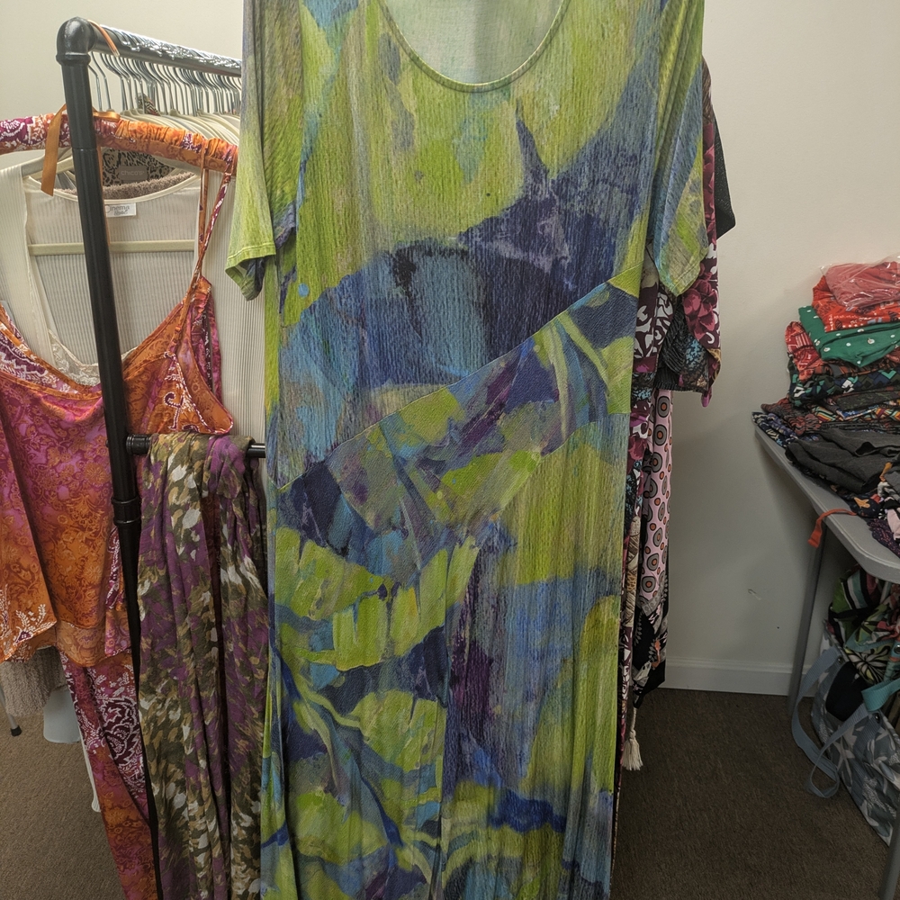 Soft Surroundings Green, Blue & Purple Abstract Maxi Dress